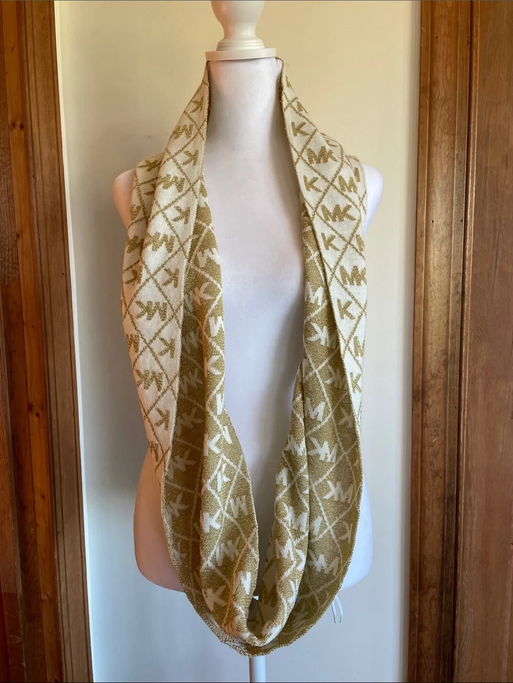 MICHAEL Michael Kors Cream and Gold Logo Infinity Loop Scarf